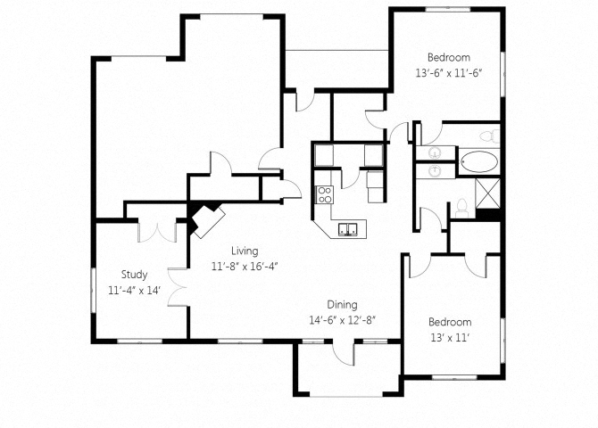 Floor plan for 2 beds, 2 baths, 1413 sqft